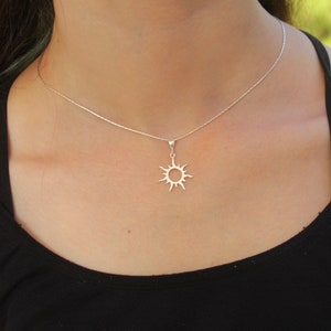 Sun Necklace, Silver Gold Sun Pendant Jewelry, Women Sunburst Pendant, Sunbeam Jewelry, Dainty Celestial Sunshine Solar Eclipse Charm image 4