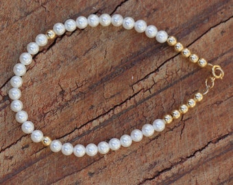 Pearls Bracelet, White Pearl Gold Filled Beaded Bracelet, Dainty Elegant Pearls Jewelry, 4mm Pearl Beads Bracelet, Pearl Bracelet For Women