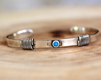 Silver Cuff Bracelet, Women Blue Opal Bracelet Jewelry, Dainty Bracelet, Opal Cuff Bracelet, Handmade Cuff Bracelet, Lucky Elegant Bracelet