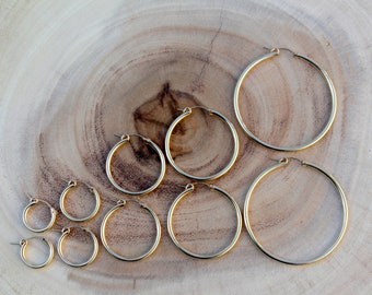 14K Gold Filled Hoops, 10mm - 58mm Women Circle Earrings, Small Medium Large Everyday Hoop Earrings, Simple Hoops, Huggie Hoops Jewelry
