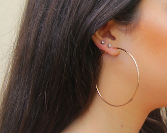 Large Hoop Earrings, 14K Rose Gold Filled Hoops, 50 mm 58 mm 2.28" Big Endless Hoop Earrings, XL Circle Thick Lightweight Tube Hoops Jewelry