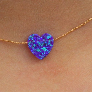 Purple Opal Necklace, Purple Heart Necklace, Opal Heart Necklace, Opal Charm Women Necklace, Opal Stone Charm Pendant, Purple Heart Jewelry