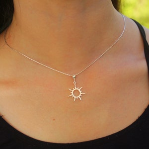 Sun Necklace, Silver Gold Sun Pendant Jewelry, Women Sunburst Pendant, Sunbeam Jewelry, Dainty Celestial Sunshine Solar Eclipse Charm image 8