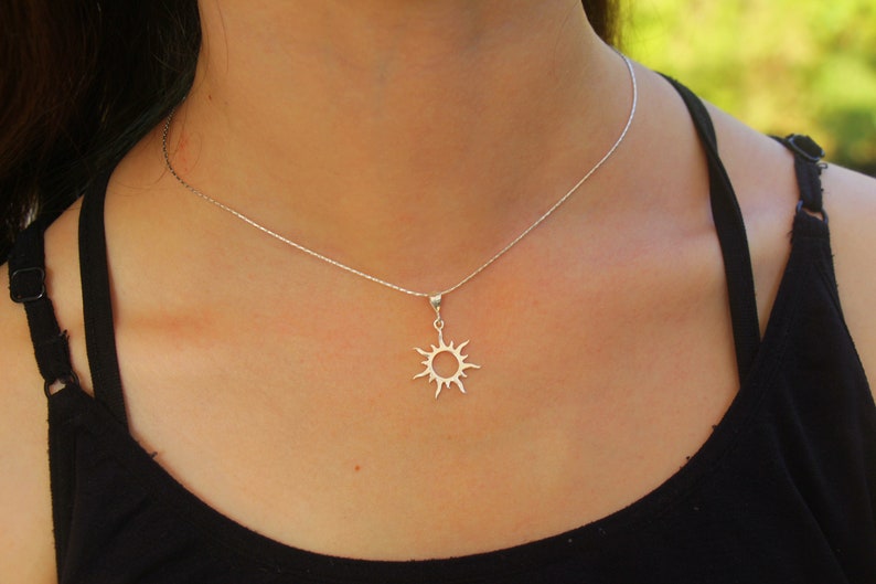 Sun Necklace, Silver Gold Sun Pendant Jewelry, Women Sunburst Pendant, Sunbeam Jewelry, Dainty Celestial Sunshine Solar Eclipse Charm image 8