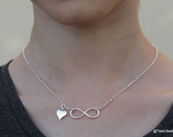 Infinity Necklace, Silver Infinity Heart Necklace, Dainty Women Small Heart Jewelry, Little Infinity Heart Pendant, Minimalist Necklace Gift