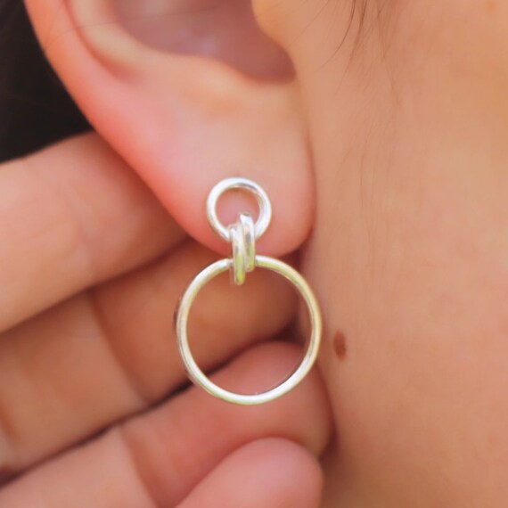 Silver Interlocking Circle Earrings Women Intertwined Circles
