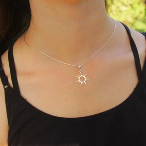 Sun Necklace, Silver Gold Sun Pendant Jewelry, Women Sunburst Pendant, Sunbeam Jewelry, Dainty Celestial Sunshine Solar Eclipse Charm image 7