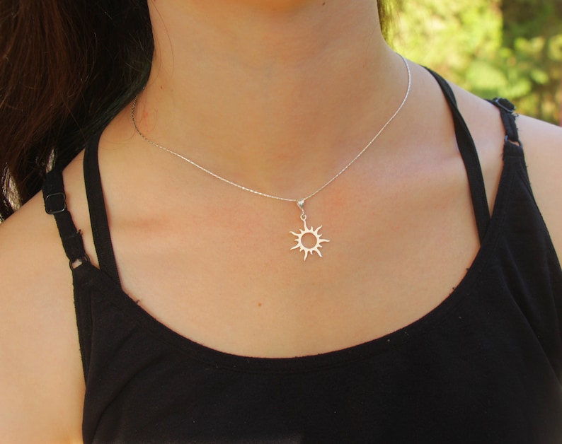 Sun Necklace, Silver Gold Sun Pendant Jewelry, Women Sunburst Pendant, Sunbeam Jewelry, Dainty Celestial Sunshine Solar Eclipse Charm image 7