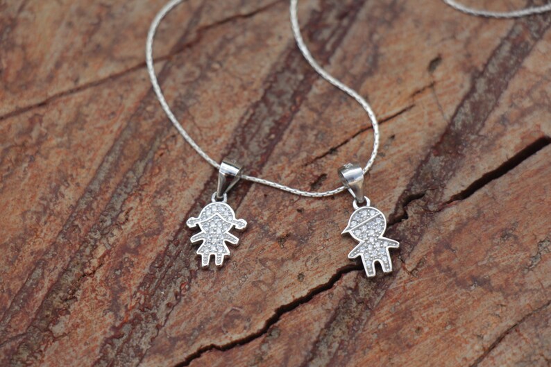 Mom Necklace Boy Girl Charm Necklace Silver Boy Girl Image Etsy
