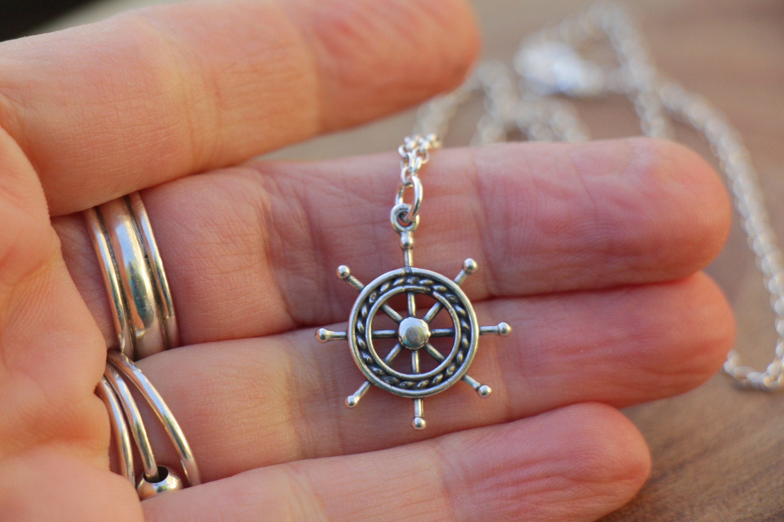 Boat Steering Wheel Necklace Classic Ship Wheel Pendant Etsy