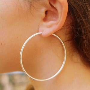 Large Silver Hoop Earrings, 60mm Large Silver Hoops, Simple Thick Women Big Hoops 2.36&quot; Earrings, Lightweight Silver Endless Hoop Jewelry