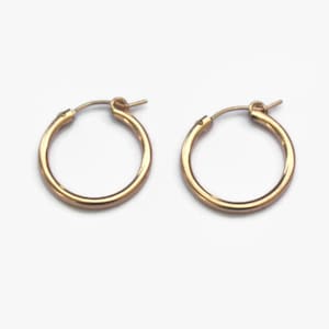 Gold Hoop Earrings, 14K Gold Filled Circle Hoops, 28mm Medium Gold Gypsy Earring, Simple Hoop, Minimal Hoops Jewelry, Medium Gold Hoops Gift image 10