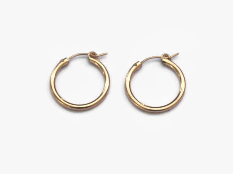 Gold Hoop Earrings, 14K Gold Filled Circle Hoops, 28mm Medium Gold Gypsy Earring, Simple Hoop, Minimal Hoops Jewelry, Medium Gold Hoops Gift image 10