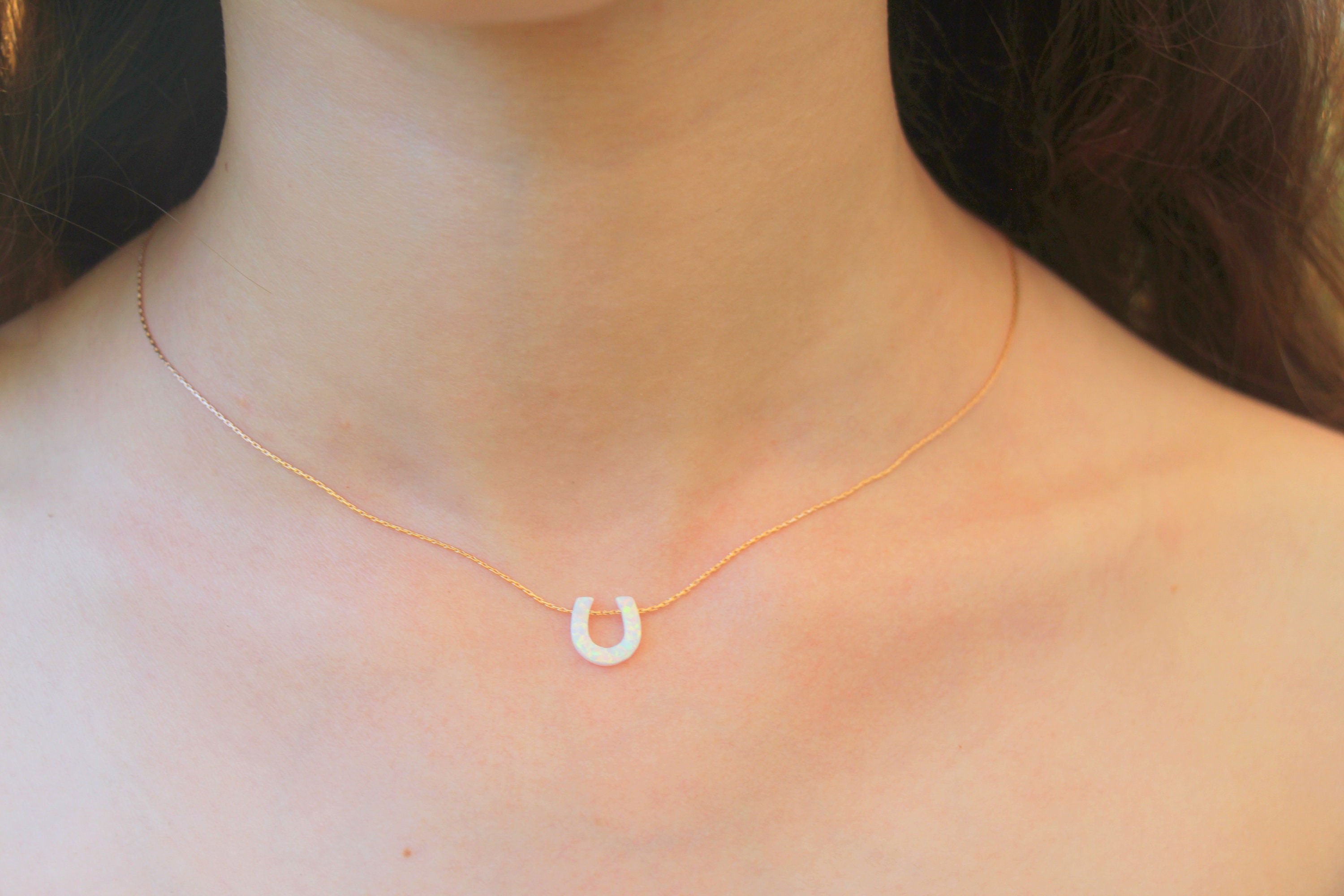 OHAYOO Collana A Ferro Di Cavallo In Argento 925 Con Opale - Portafortuna Talismano | Gioiello Donna Con Zirconi, Catena 45cm + 5cm, Regalo In Scatola