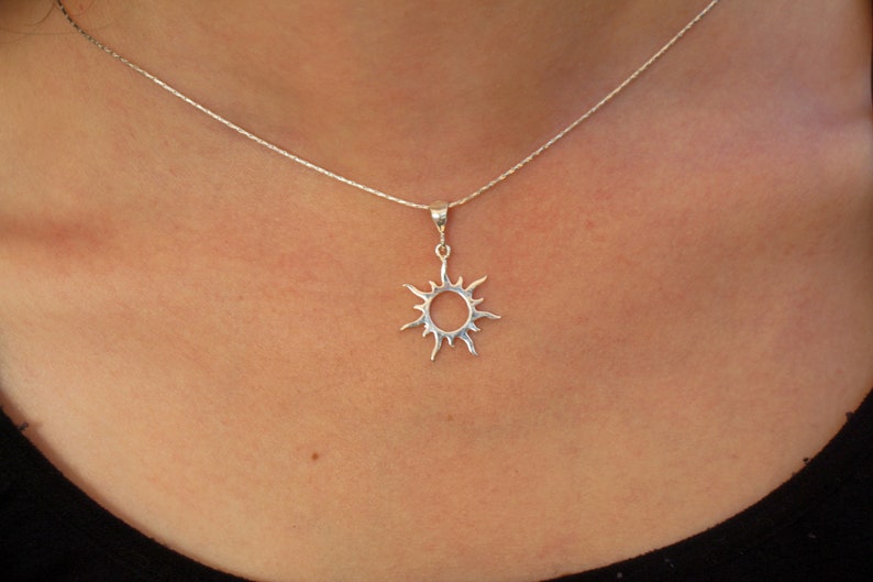 Sun Necklace, Silver Gold Sun Pendant Jewelry, Women Sunburst Pendant, Sunbeam Jewelry, Dainty Celestial Sunshine Solar Eclipse Charm image 9