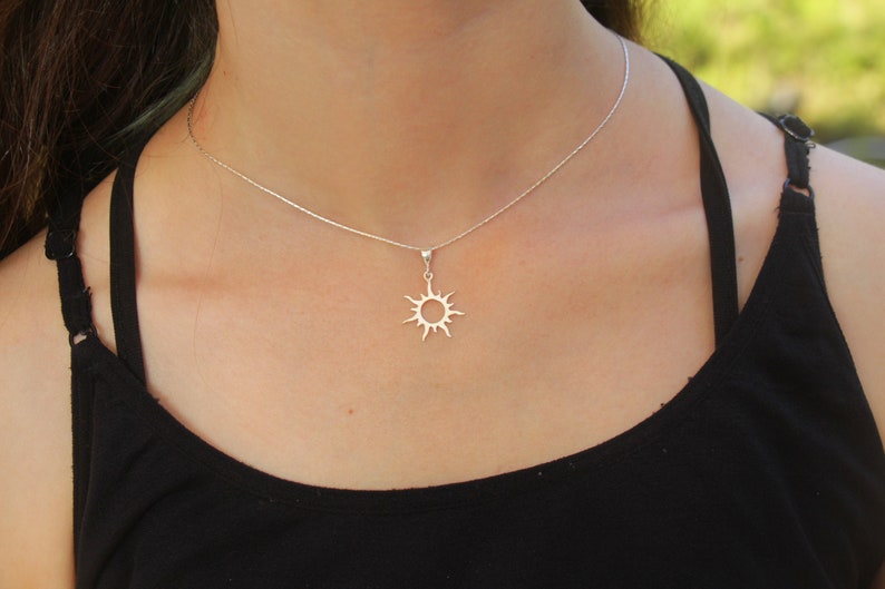 Sun Necklace, Silver Gold Sun Pendant Jewelry, Women Sunburst Pendant, Sunbeam Jewelry, Dainty Celestial Sunshine Solar Eclipse Charm image 4