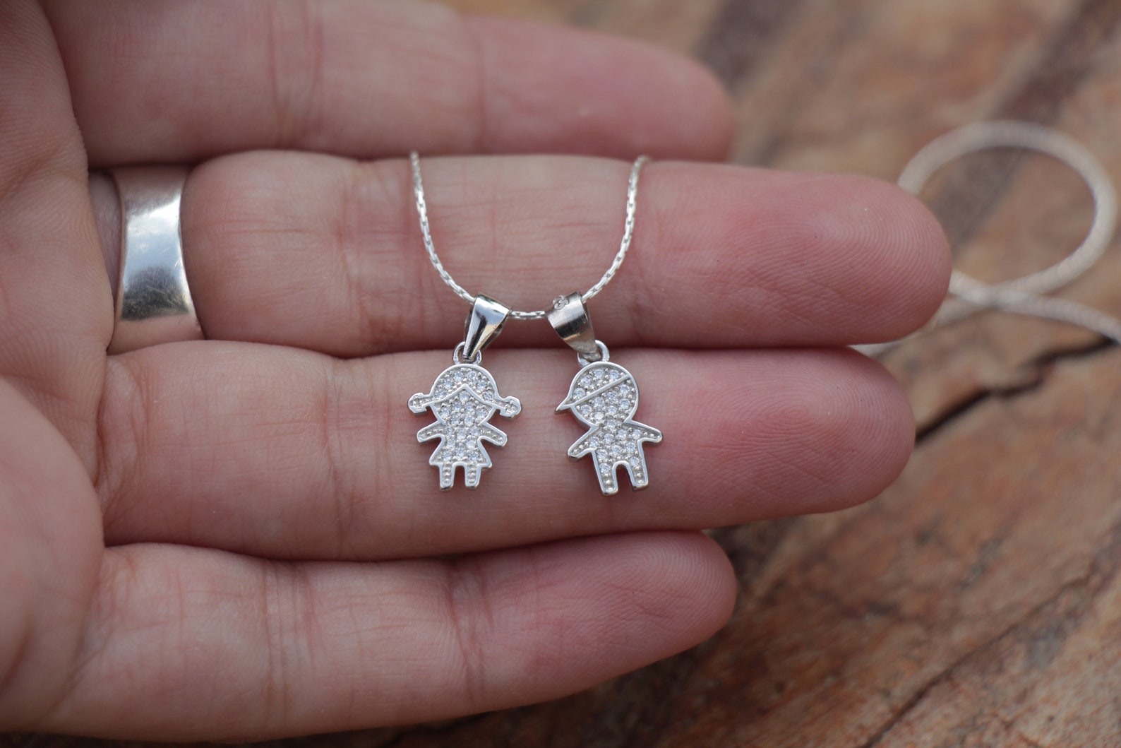 Silver Zircon Boy and Girl Necklace Mother Necklace Family Etsy