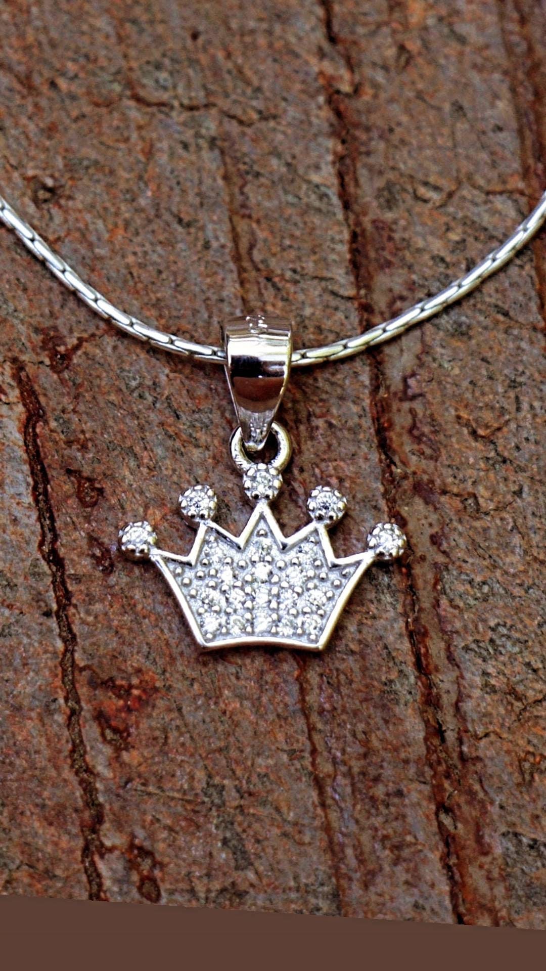 Girls Necklace Princess Crown w/Diamond Accent | Silver