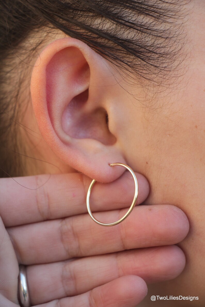 Thin Gold Hoop Earrings Small 24mm Hoop 14K Gold Filled Etsy