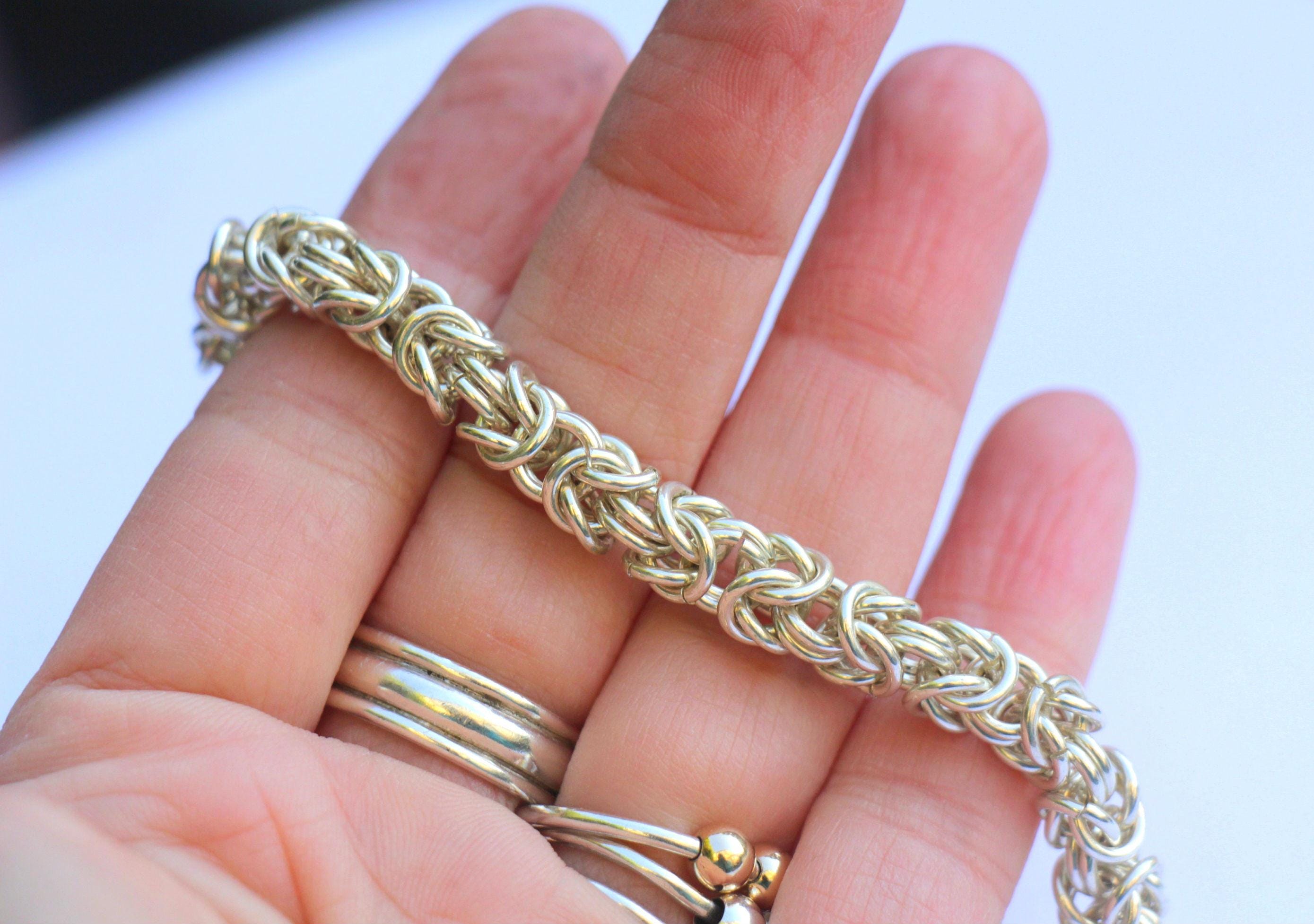 ビザンチンブレスレットハンドメイド、厚くて重いシルバー