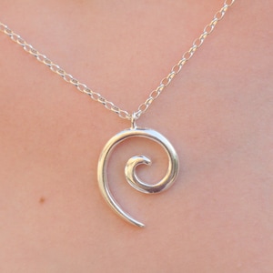 Silver Spiral Necklace, Dainty Large Spiral Pendant, Spiral Wave Necklace, Women Silver Greek Spiral Jewelry, Curling Wave Women Necklace