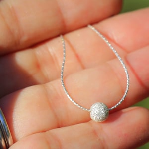 Shiny Silver Ball Necklace, Sparkly Single Bead Women Choker, Minimalist Necklace, Dainty Elegant Ball Necklace, Silver Bead Jewelry Gift