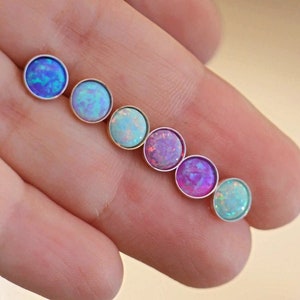 Opal Earrings, Opal Stud Earrings Jewelry, Colorful Sparkly Women Studs, Silver Gold Filled Earring, Minimalist Everyday Dainty Opal Studs