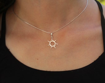 Sun Necklace, Silver Gold Sun Pendant Jewelry, Women Sunburst Pendant, Sunbeam Jewelry, Dainty Celestial Sunshine Solar Eclipse Charm
