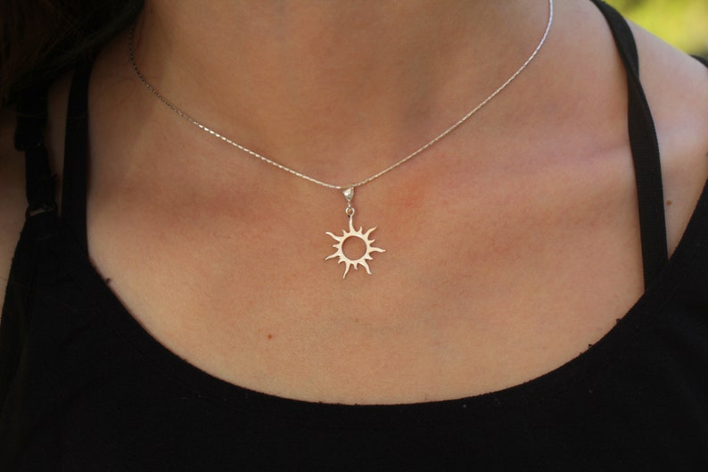 Sun Necklace, Silver Gold Sun Pendant Jewelry, Women Sunburst Pendant, Sunbeam Jewelry, Dainty Celestial Sunshine Solar Eclipse Charm image 1