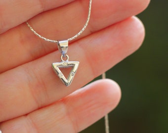 Silver Triangle Necklace, Thick Silver Zircon Stone Pendant, Simple Geometric Women Trinity Fertility Strength Symbol Everyday Jewelry Gift