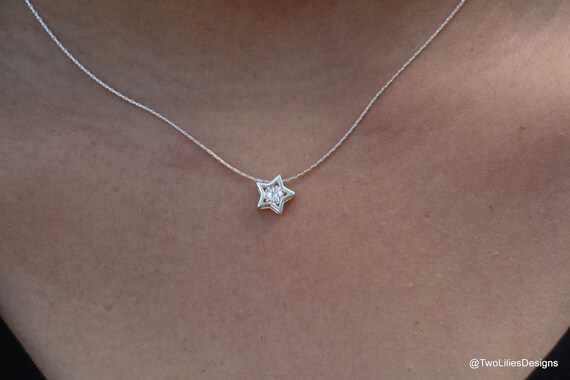 Large Sterling Silver Zircon Stone Women Jewelry Star Necklace Bright North Star Celestial Necklace Gift Elegant Sparkly Star Pendant