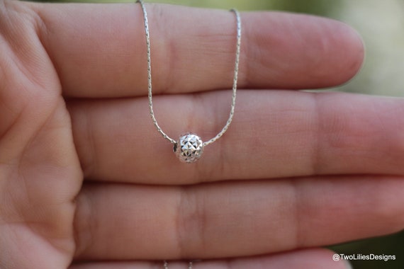 Single Silver Bead Ball Necklace Dainty Women Floating Dot