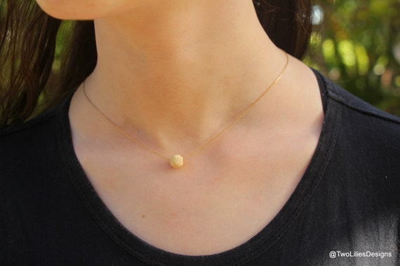 Dainty Gold Ball Necklace Choker Single One 1 Bead Charm Simple