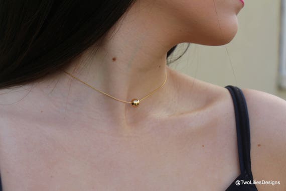 Black Onyx Single Bead Floating Necklace 14/20 Gold-filled Chain Black Onyx Single Bead Floating Necklace 14/20 Gold-filled Chain