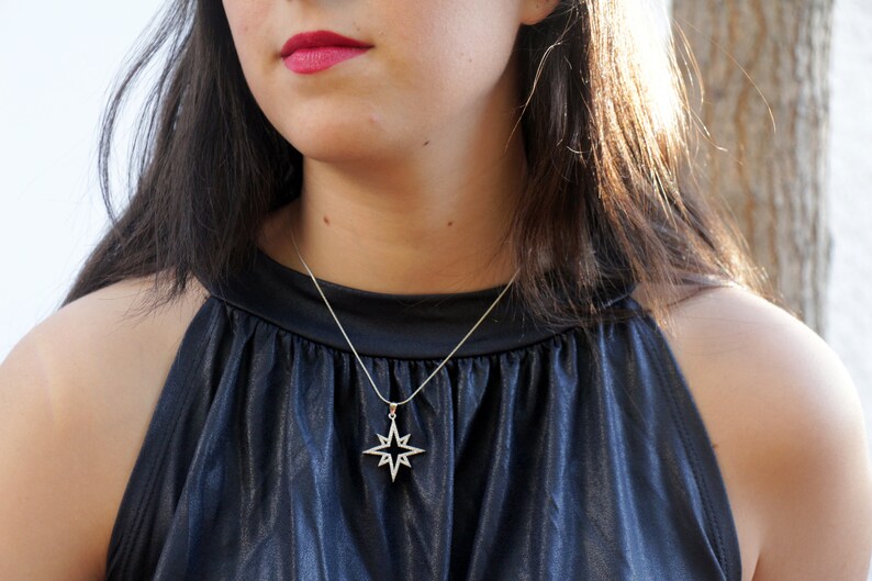 Large Sterling Silver Zircon Stone Women Jewelry Star Necklace Bright North Star Celestial Necklace Gift Elegant Sparkly Star Pendant
