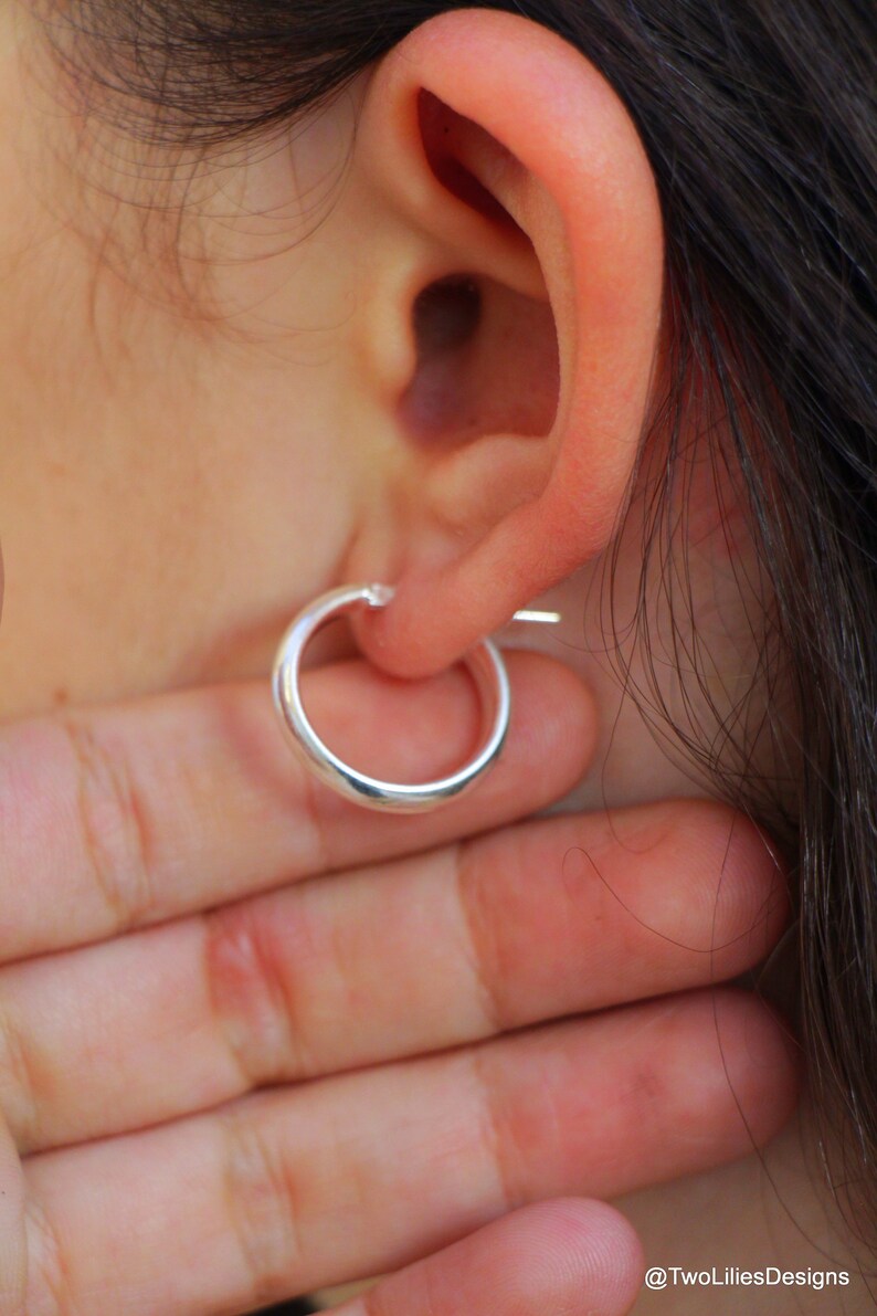 Silver Hoop Earrings Sterling Silver Semi Round Wire Hoops Small 20mm = 0.78 Simple Minimalist Everyday Women Jewelry Circle Earrings Gift