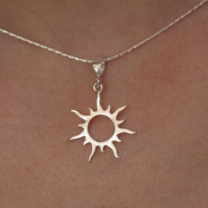 Sun Necklace, Silver Gold Sun Pendant Jewelry, Women Sunburst Pendant, Sunbeam Jewelry, Dainty Celestial Sunshine Solar Eclipse Charm image 2