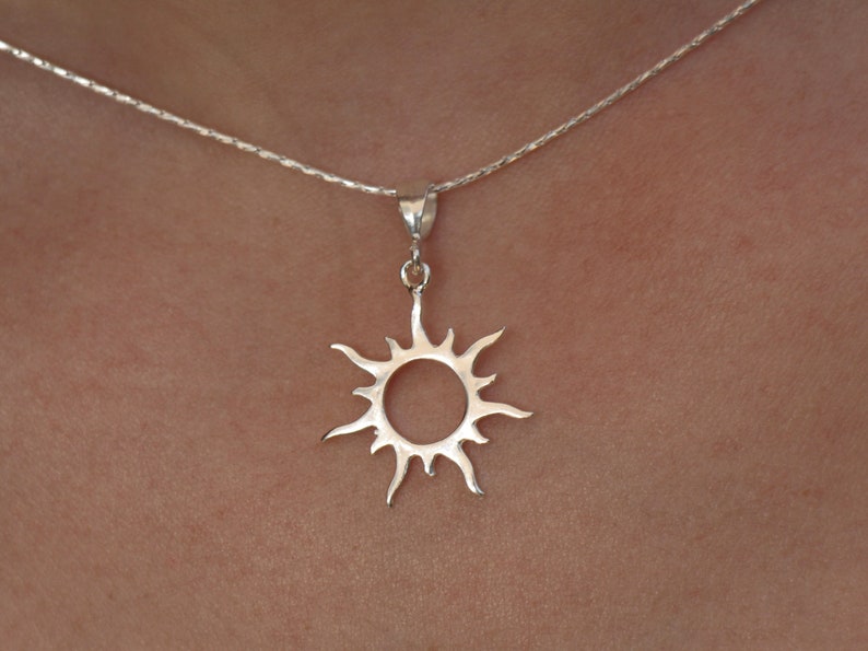 Sun Necklace, Silver Gold Sun Pendant Jewelry, Women Sunburst Pendant, Sunbeam Jewelry, Dainty Celestial Sunshine Solar Eclipse Charm image 2