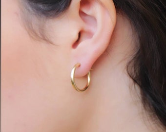 Gold Hoop Earrings 18mm Gold Filled Hoops Small Gold Hoop Earring Simple Everyday Small Hoops Women Men Everyday Gold Hoops Jewelry Gift Etsy