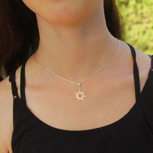 Sun Necklace, Silver Gold Sun Pendant Jewelry, Women Sunburst Pendant, Sunbeam Jewelry, Dainty Celestial Sunshine Solar Eclipse Charm image 6