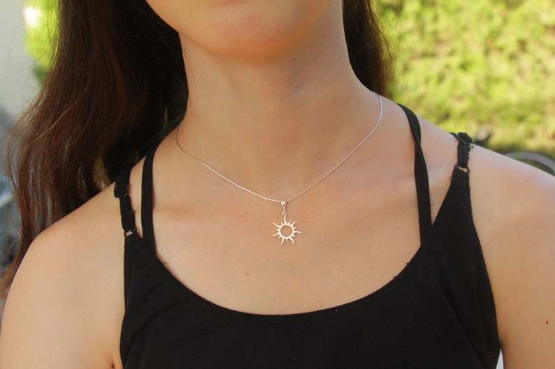 Sun Necklace, Silver Gold Sun Pendant Jewelry, Women Sunburst Pendant, Sunbeam Jewelry, Dainty Celestial Sunshine Solar Eclipse Charm image 6