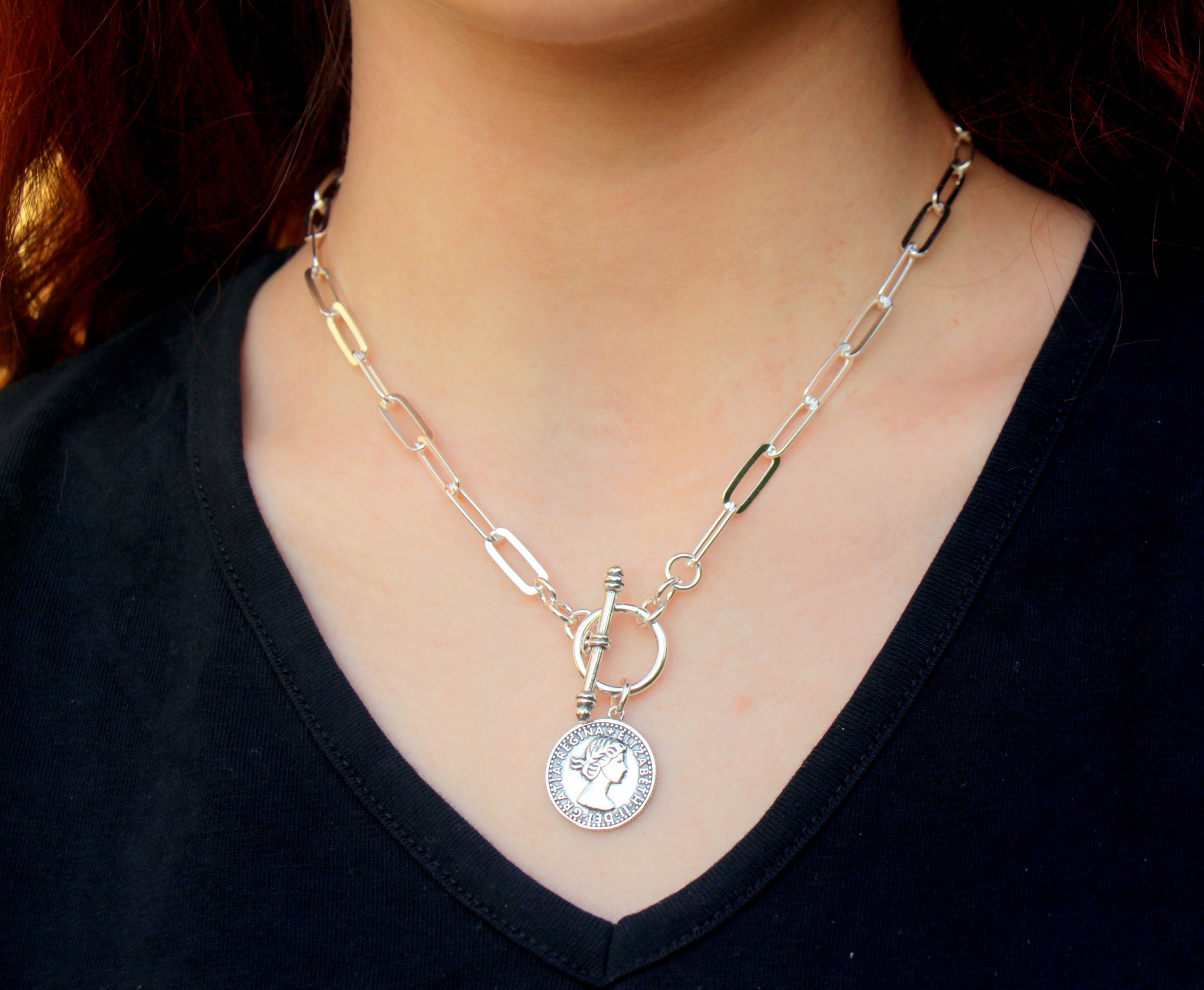 Two Sides Coin Necklace 925 Sterling 