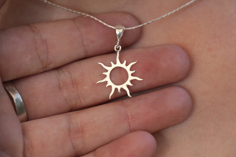 Sun Necklace, Silver Gold Sun Pendant Jewelry, Women Sunburst Pendant, Sunbeam Jewelry, Dainty Celestial Sunshine Solar Eclipse Charm image 3