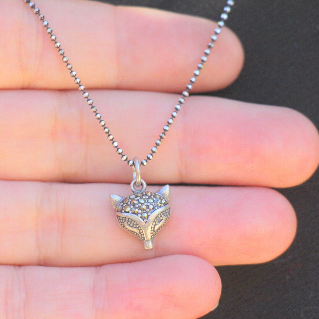 Silver Fox Head Necklace 925 Sterling Silver CZ Stones Fox Etsy