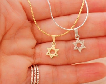 Silver or Gold Star of David Necklace, Small Magen David, Women David Shield Pendant, Religious Necklace, Jewish Bat Mitzvah Wedding Jewelry