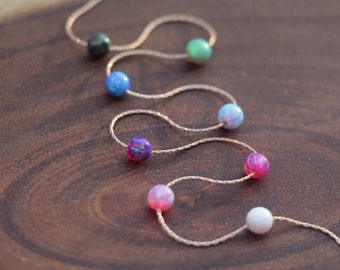 Opal Necklace, Small Ball Bead Opal Jewelry, Single Ball Charm Choker, Pink Blue Black White Purple Opal, Minimalist Women Beaded Necklace