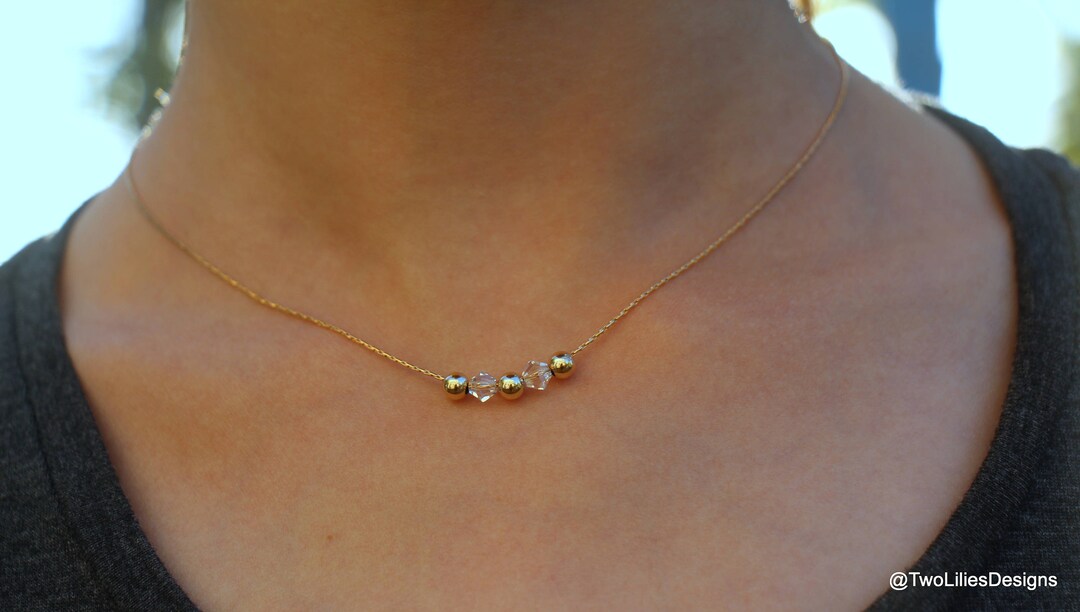 Small Gold Ball Beads Necklace, Gold Filled Necklace, Gold Choker