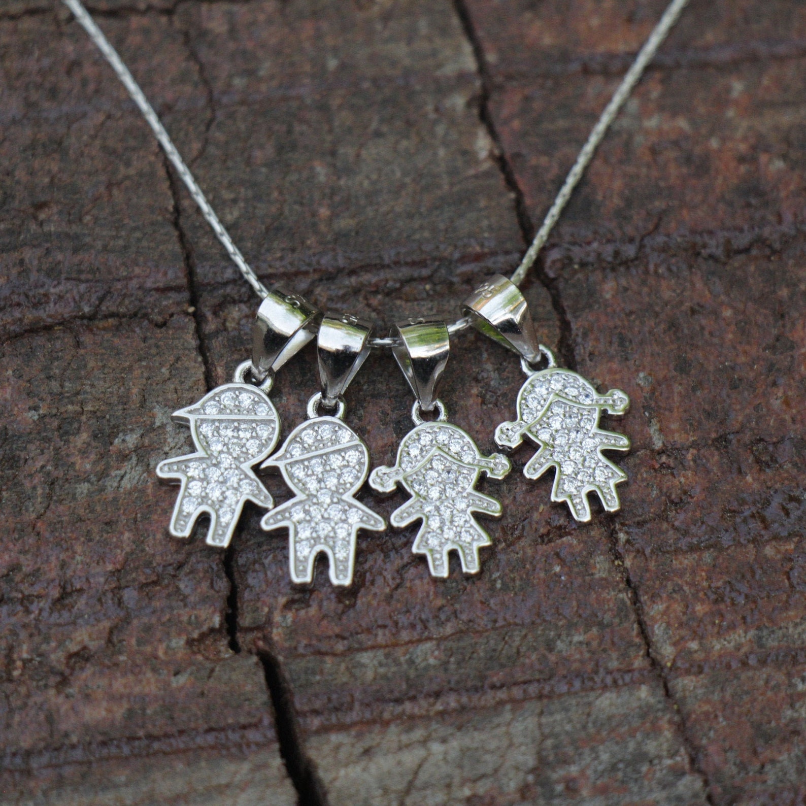 Silver Zircon Boy and Girl Necklace Mother Necklace Family Etsy