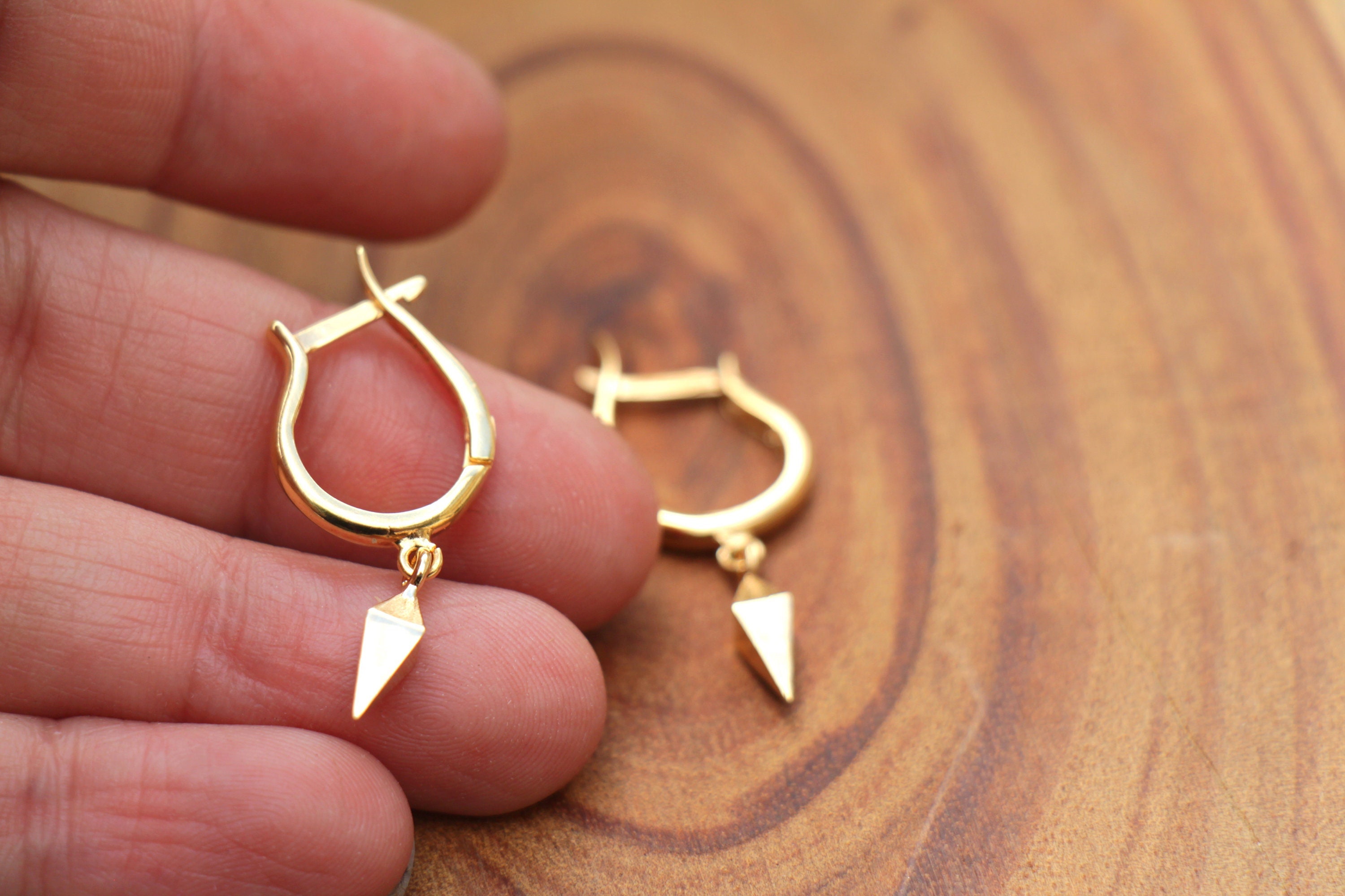 14k Yellow Gold Triangle Hoop Earrings Geometric Earrings Jewellery Earrings Hoop Earrings Small and Mid Size Hoop Earrings Triangular Hoop Earrings for Everyday Wear 