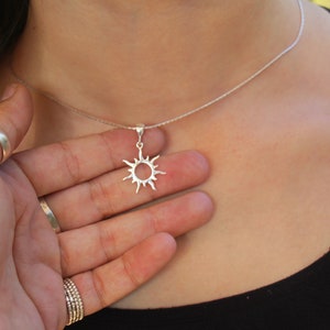 Sun Necklace, Silver Gold Sun Pendant Jewelry, Women Sunburst Pendant, Sunbeam Jewelry, Dainty Celestial Sunshine Solar Eclipse Charm image 5